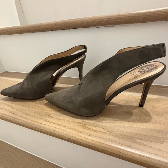 Vince Camuto Shoes - Vince Camuto Pointed Toe Slingback Heels in Grey/Taupe Suede - Size 11